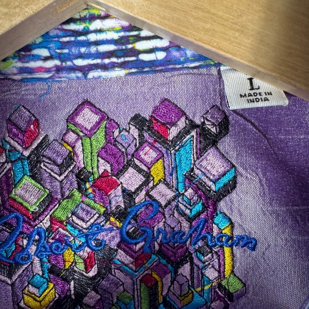 Robert Graham Geometric Print Short Sleeve Shirt Mens L PurpleButton Down - Picture 3 of 8